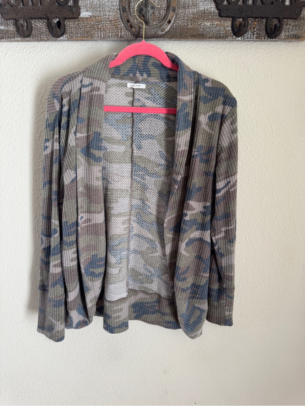 Maurices Women's Open-Front Camo Cardigan in Olive and Blue